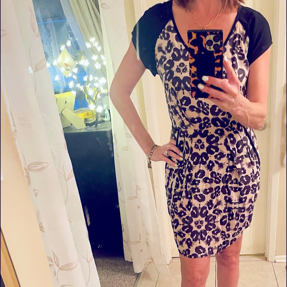 Rebecca Taylor dress size 6 cream and black animal print